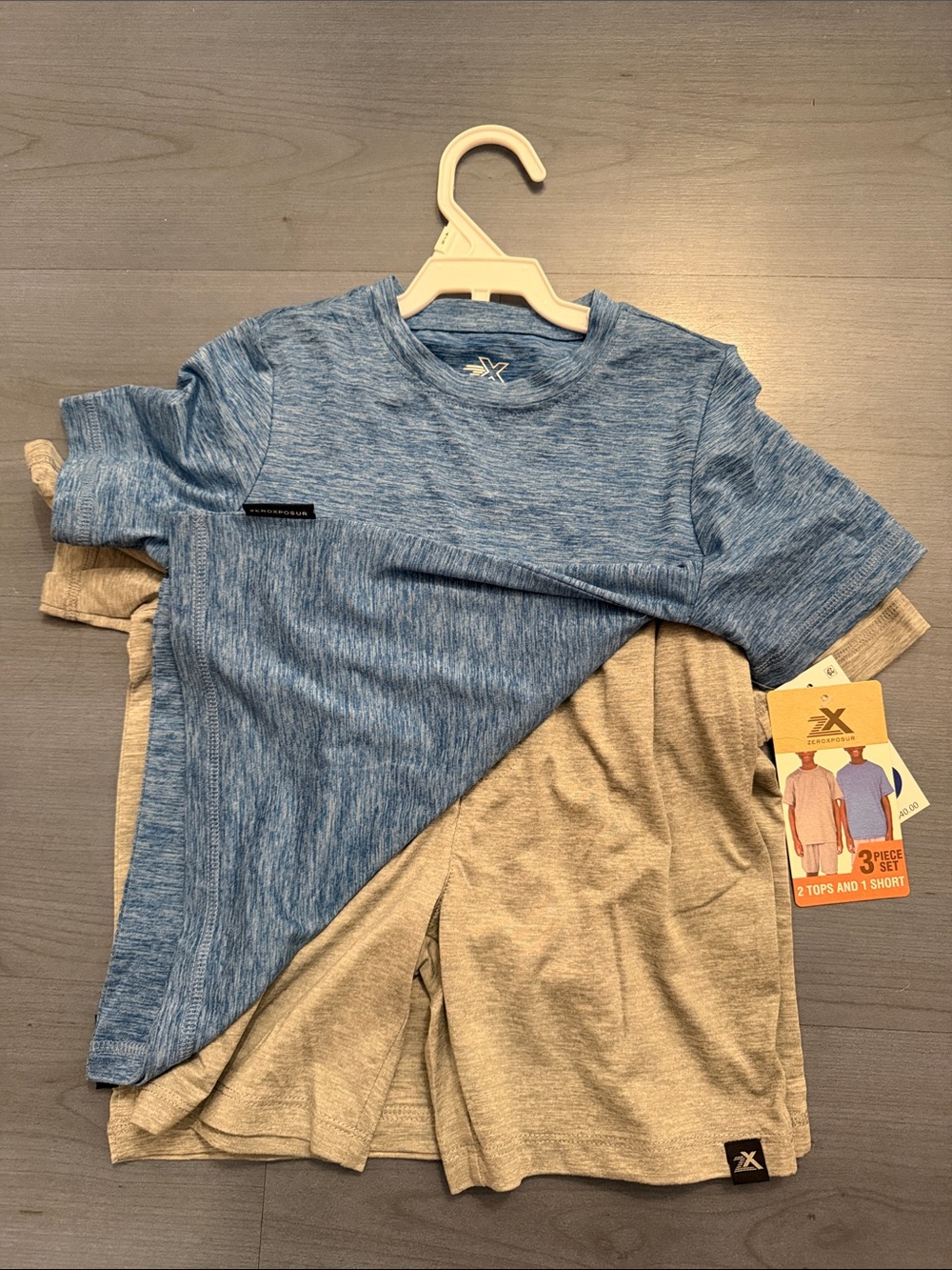 3 - Pack Kids 2 Short Sleeve Tee and 1 pair of Shorts Set - Blue & Light Gray